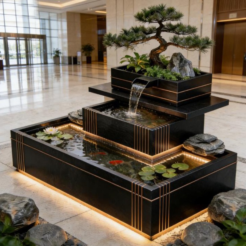 Stainless Steel Waterfall Feat - đánh giá và giá Bonsai Garden With Koi Pond