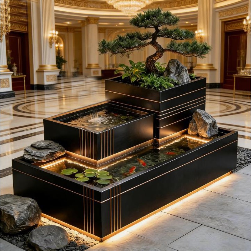 Stainless Steel Waterfall Feat - đánh giá và giá Bonsai Garden With Koi Pond